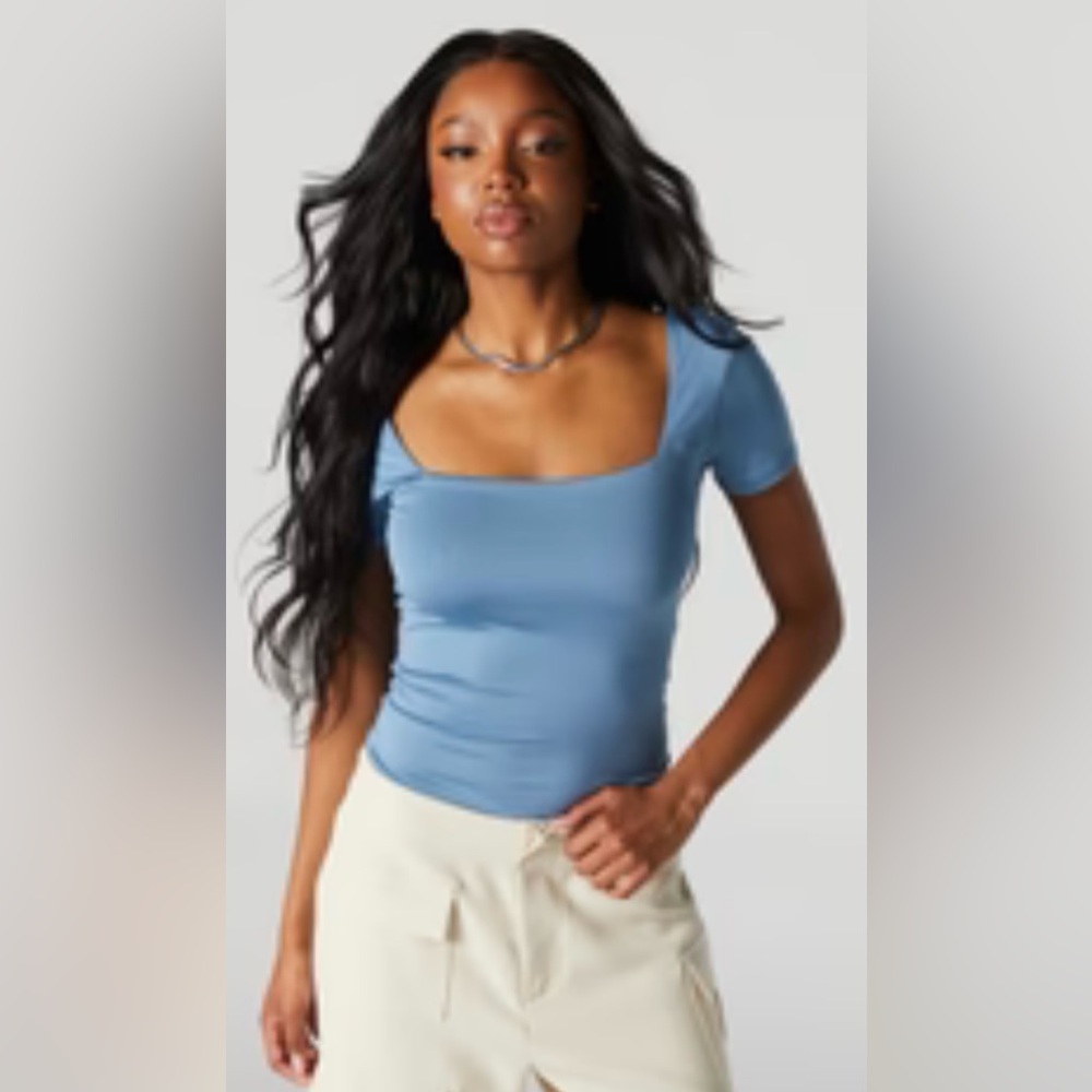 Light Blue Square Neck Women's Top
